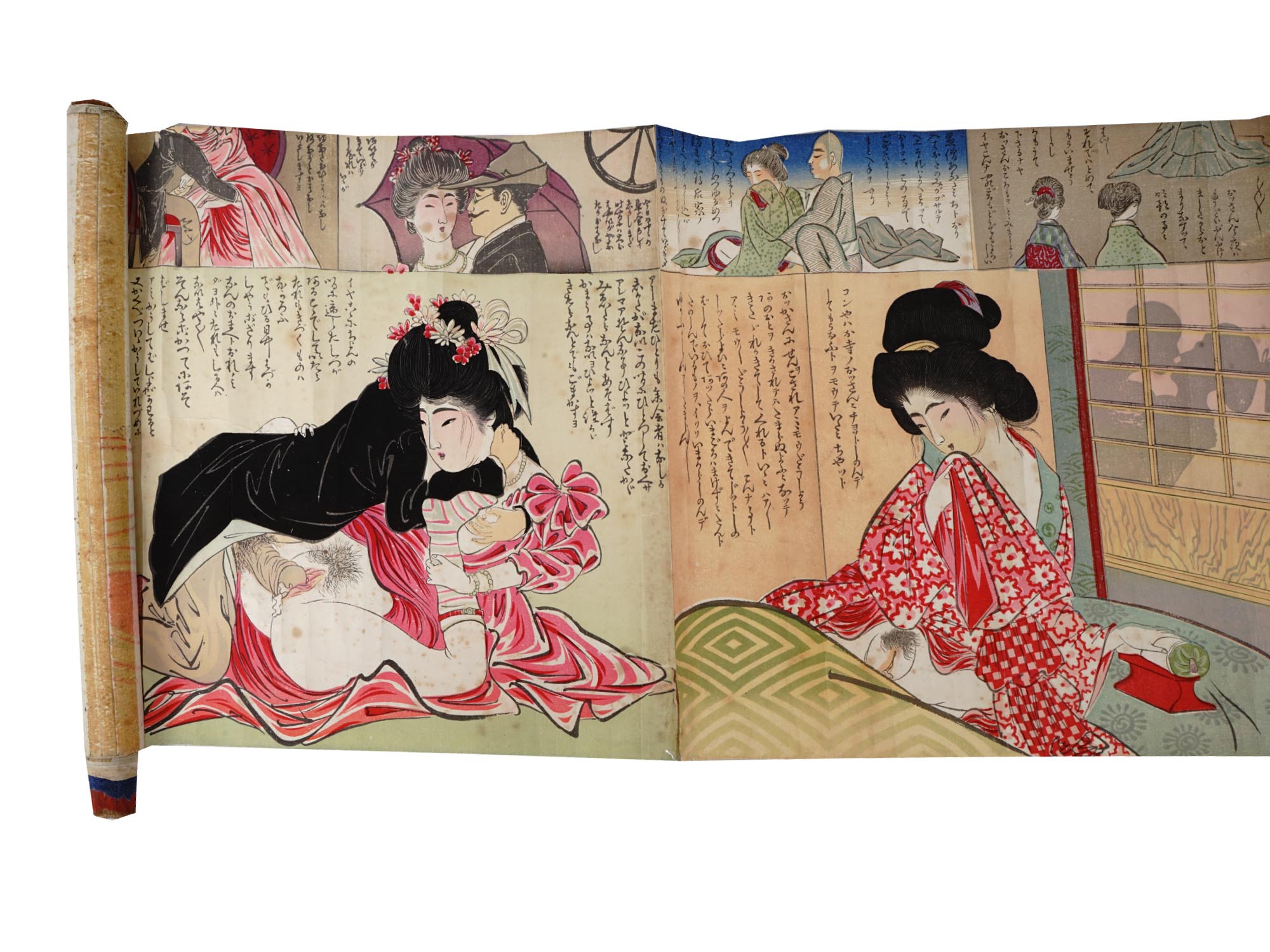 ANTIQUE JAPANESE SHUNGA INK COLOR PAINTING SCROLL PIC-3